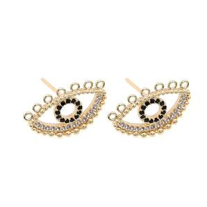 Trendy Gold Bead Evil Eye Statement Earrings featuring circular design, natural materials, and protective charm elements.