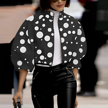 Trendy green polka dot bubble sleeve jacket for women, featuring a stylish design with puffed sleeves and a comfortable fit, in Nero color and XL size.