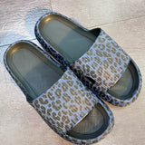 Trendy leopard print fringed mesh summer slip-on sandals in black, size CN44-45(EU44) on a white background.