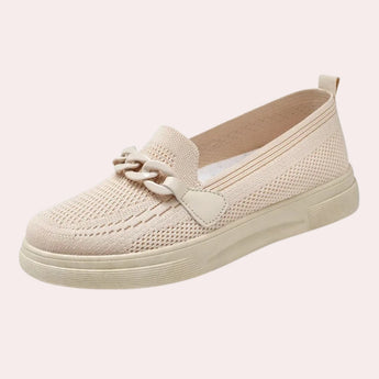 Beige slip-on sneakers for women featuring a trendy design, suitable for summer, with breathable material and a comfortable fit, size 42.