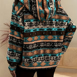 Trendy Women's Off-Shoulder Tribal Bohemian Zip-Up Jacket in black, featuring a stylish shoulder design with a collar, long sleeves, and a fitted waist.