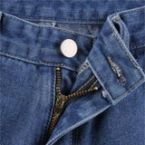 Trendy women's printed wide-leg jeans in denim, showcasing an urban and hip-hop fashion style.