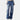 Trendy women's blue printed wide-leg jeans in urban and hip-hop fashion style, showcasing a relaxed fit with emphasis on the waist and thigh areas, made from denim material.