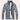 Navy, white, and brown checkered wool blend plaid coat with a light gray background, featuring long sleeves, a classic collar, and tailored design, resembling an overcoat or blazer style.