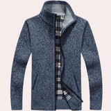 Navy, white, and brown plaid wool blend coat featuring a checkered pattern, displayed in an XL size with a classic collar and long sleeves.