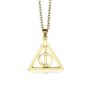 Gold triangle pendant necklace, minimalist geometric jewelry for women.