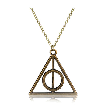 Gold Triangle Pendant Necklace with Antique Bronze finish, featuring minimalist geometric design, perfect for her.