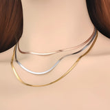 Triple Layered Lokaer Titanium Necklace in Gold, Silver, and Rose Gold displayed on a neck mannequin with a neutral background.