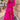 Tropical print maxi dress in pink and red with a flowy design, featuring a high slit and vibrant patterns. The dress is shown in a 2XL size, emphasizing shoulder and waist details.