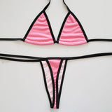 Women's luxury adjustable two-tone blue and black string bikini, featuring a triangle top and minimalist design.