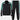 Unisex black turtleneck tracksuit set featuring a long-sleeve top and green stripe joggers, shown in size XXL.