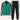 Unisex black turtleneck tracksuit set featuring green stripe joggers, displayed on a clothes hanger.