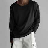 Unisex lightweight long-sleeve crewneck white t-shirt in XXL size, featuring a comfortable and relaxed fit with a classic crew neckline.