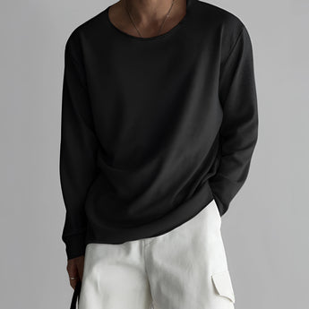 Unisex lightweight long-sleeve crewneck white t-shirt in XXL size, featuring a comfortable and relaxed fit with a classic crew neckline.