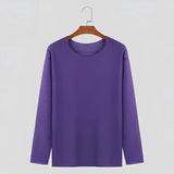 Unisex lightweight long-sleeve crewneck white t-shirt displayed on a plain background.