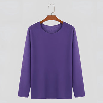 Unisex lightweight long-sleeve crewneck white t-shirt displayed on a plain background.