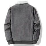 Grey fleece collar men's bomber jacket with long sleeves, featuring a woolen texture and a casual design suitable for winter wear.