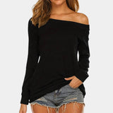 Black long sleeve scoop back top for women in XL size, featuring a fitted design with a round neckline, suitable for fall fashion.