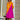 Vibrant asymmetric fuchsia and orange color block dress in pink-orange color, featuring a knee-length design with a defined waist, short sleeves, and a stylish neckline. Ideal for fashion-forward occasions, available in size 4XL.