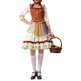 Vintage checkered patchwork ruffle dress featuring a lace-up design and layered skirt, modeled as a day dress with knee-length hem and stylish neckline.