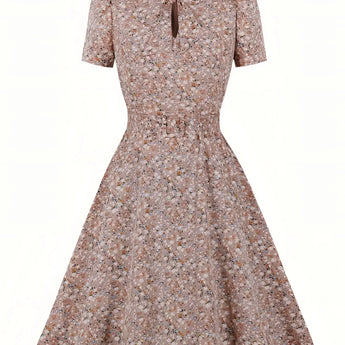 Vintage polka dot floral print A-line midi dress in pink, size 2XL, featuring a sleeveless design with a fashion-forward pattern suitable for casual or formal occasions.