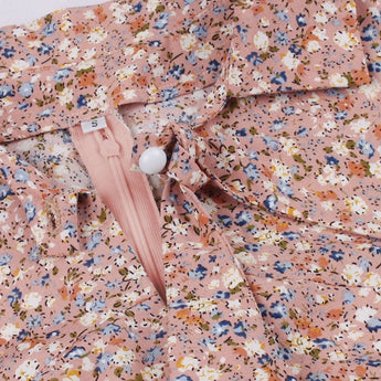 Vintage polka dot women's floral print A-line midi dress displayed against a neutral background, featuring a classic silhouette with elegant floral patterns.