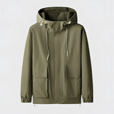 Men's green waterproof lightweight jacket in XL size featuring long sleeves, a collar, and a button closure.