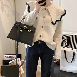 Wavy Collar Women's Chic Cardigan - Trendy Fashion Sweater