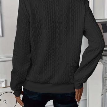 White cable knit zip-up sweater for women featuring a stylish design with long sleeves, a textured knit pattern, and a cozy fit, perfect for autumn fashion.