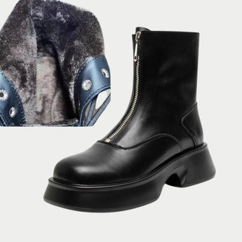 White chunky platform ankle boots for women featuring a side zipper, made from synthetic rubber material.