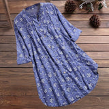 Women's white floral long sleeve tunic dress in a heavenly blue color, size XL, suitable for summer wear.
