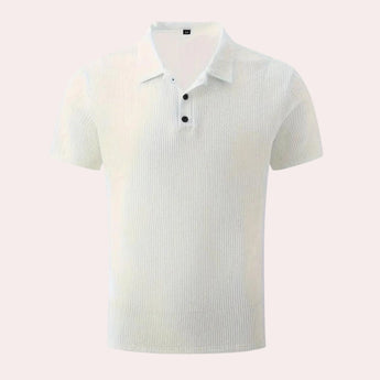 White men's breathable cotton short sleeve summer polo in 4XL size, featuring a classic collar and buttoned front, suitable for casual and semi-formal occasions.