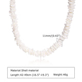 A white shell choker necklace for women, featuring bohemian beach jewelry style, made from natural materials and designed as a fashion accessory.