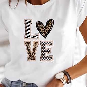 A 3XL white tee with a metallic gradient heart design on the front, featuring short sleeves and a casual fit, displayed against a plain background.