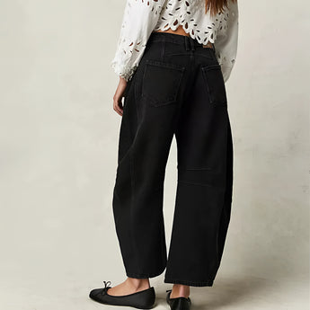 Wide-Leg High-Waist Blue Panel Jeans in Black, size XL, featuring trendy urban comfort fit with visible denim detailing.