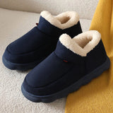 Marine blue winter slip-on shoes in size 41, featuring a fleece-lined, insulated interior with a waterproof exterior. The shoes are designed with composite materials and synthetic rubber, suitable for outdoor use and walking in cold weather.
