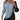
A blue, extra-large women's asymmetric two-tone sweater featuring button details, showcasing a stylish fashion look with emphasis on the shoulder and neck areas.