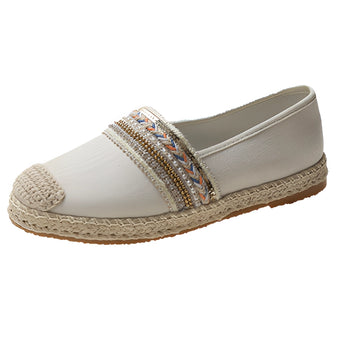 Women's beaded slip-on loafers in apricot color, featuring a summer-ready design with elegant beading on the front, a flat sole, and a slip-on style ideal for effortless fashion.