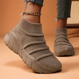 Women's beige high-top sock sneakers with a lightweight ergonomic design, featuring a sleek and fashionable look.