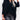 A woman wearing a black XXL casual buttoned pullover hoodie with ribbed cuffs, paired with jeans.