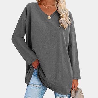 Dark gray long sleeve tunic sweater for women with a high neck and loose fit, featuring a cozy and stylish design. Suitable for XL size.