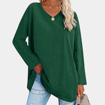 Women's green long sleeve tunic sweater with a high neck and loose fit design in XL size.