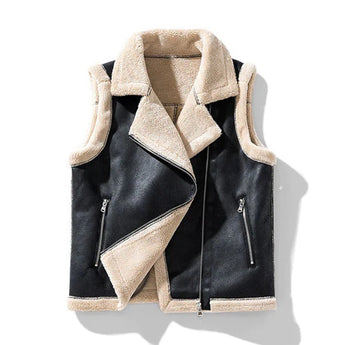 Women's beige luxury shearling jacket with a designer winter fashion style, featuring a classic collar and long sleeves. The coat is elegantly styled for a sophisticated look.