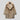 Women's beige oversized faux fur teddy coat in a luxurious winter fashion style, featuring a large collar and long sleeves, shown in a brown variant size large.