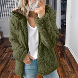 Women's green plush teddy coat in 5XL size, featuring a cozy, fuzzy texture with long sleeves and a soft collar, styled for winter wear.
