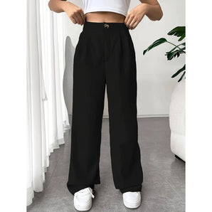 Elegant women's black high-waist wide-leg palazzo pants in size 2XL, featuring a versatile design suitable for various occasions.