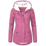 Women's black hooded waterproof slim fit parka jacket featuring a fur-lined collar and long sleeves.