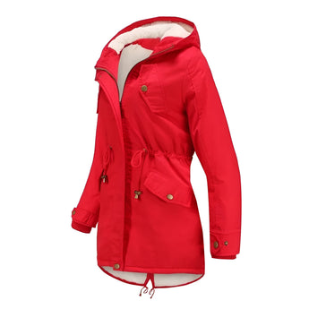 
Image of a women's black parka featuring a thermal design and waterproof material, with a faux fur-lined hood. The parka has a full-length zipper and long sleeves, providing warmth and protection against the elements.