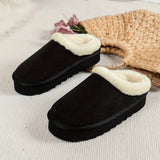 Women's Black Shearling Fuzzy Lined Platform Loafers in size 41, featuring a plush shearling lining and a sleek black exterior, displayed on hardwood flooring.