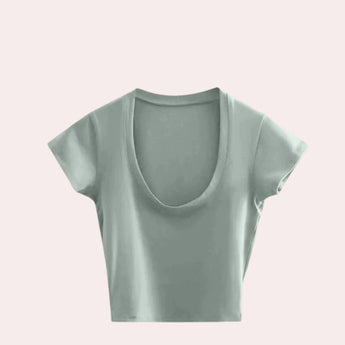 Women's light green short-sleeve scoop neck crop top in size 2XL, designed for summer fashion.